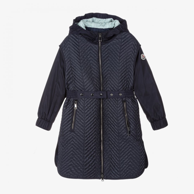 Shop Moncler Girls Navy Blue Quilted Coat
