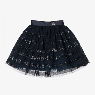 Shop Elie Saab Girls Blue Pleated Tulle Skirt
