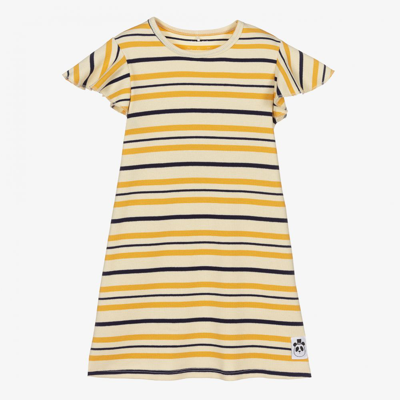 Shop Mini Rodini Girls Yellow Striped Cotton Dress