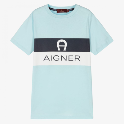 Shop Aigner Teen Boys Blue Logo T-shirt