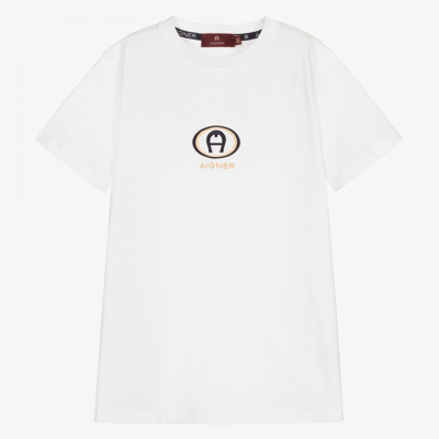 Shop Aigner Teen Boys White Logo T-shirt