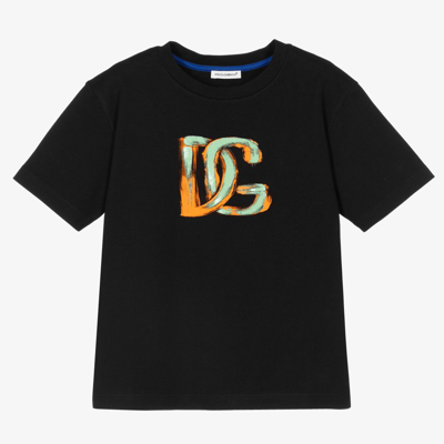 Shop Dolce & Gabbana Boys Black Cotton Logo T-shirt