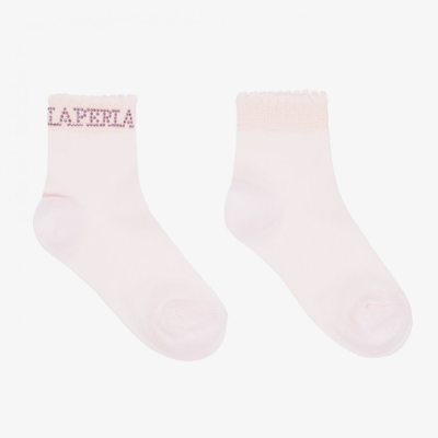 Shop La Perla Girls Pink Cotton Logo Socks