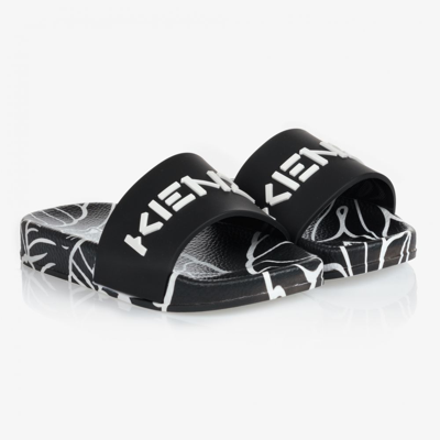 Shop Kenzo Teen Black & White Sliders