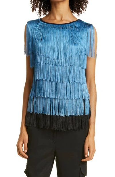 Haute Hippie Fringe Sleeveless Top In Black Ocean Multi