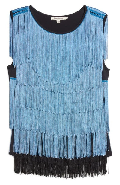 Haute Hippie Fringe Sleeveless Top In Black Ocean Multi