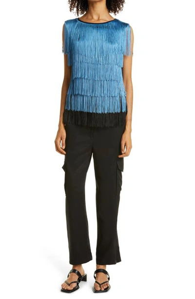 Haute Hippie Fringe Sleeveless Top In Black Ocean Multi