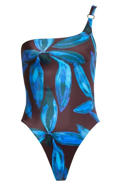 Shop Louisa Ballou One-shoulder One-piece Swimsuit In Blue Orchid