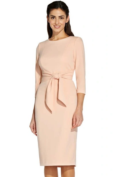 Adrianna Papell Tie Waist Crepe Sheath Dress In Blush