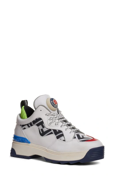 Fendi Holographic Logo detailed Rubber trimmed Leather And Mesh Sneakers In White ModeSens