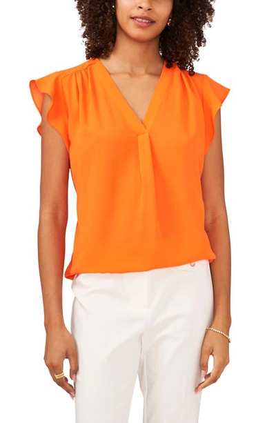 Shop Chaus Print Flutter Sleeve Blouse In Orange