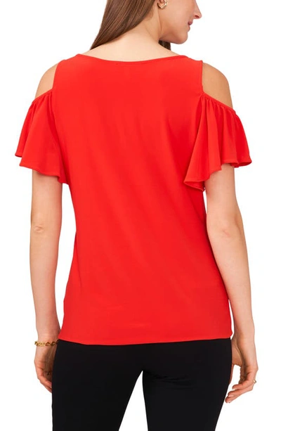 Chaus Ruffle Cold Shoulder Top In Red Clay