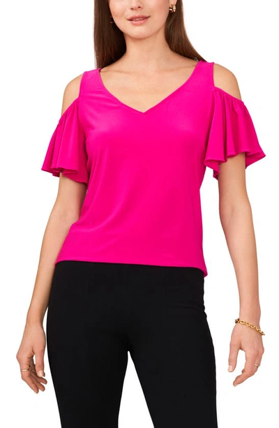 Shop Chaus Ruffle Cold Shoulder Top In Pink