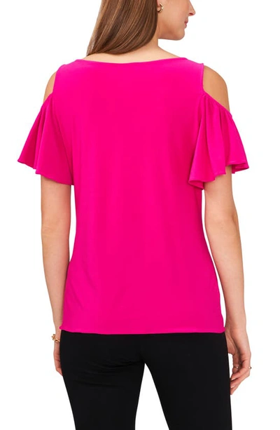 Chaus Ruffle Cold Shoulder Top In Pink