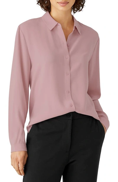 Shop Eileen Fisher Classic Collar Easy Silk Button-up Shirt In Light Plum