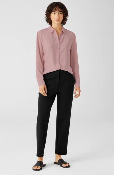 Shop Eileen Fisher Classic Collar Easy Silk Button-up Shirt In Light Plum