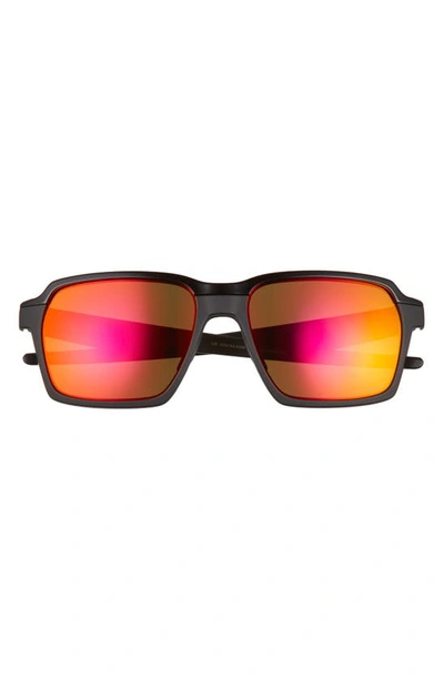 Shop Oakley 58mm Rectangle Sunglasses In Matte Black/ Prizm Ruby