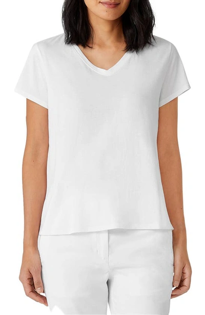 Shop Eileen Fisher Organic Cotton V-neck T-shirt In White