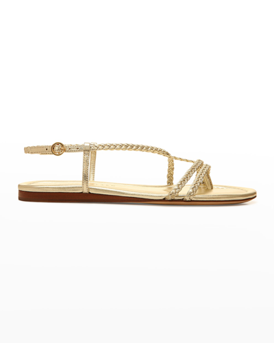 Shop Veronica Beard Soia Metallic Braided Flat Slingback Sandals In Platinum