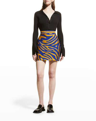 Shop Proenza Schouler Zebra Cotton-silk Jacquard Mini Skirt In Cobaltbronze
