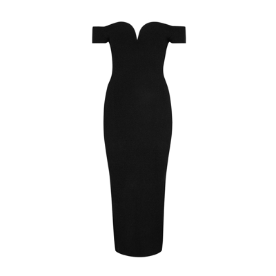 Shop Galvan Grace Stretch-knit Midi Dress In Black