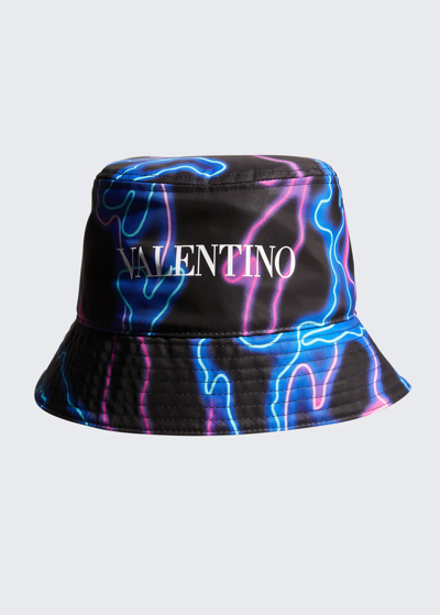 Shop Valentino Men's Neon Camou Logo Bucket Hat In Dk Multi