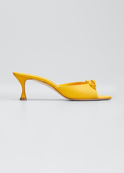 Manolo Blahnik Lambskin Bow Kitten-heel Mule Sandals In Dyel7043 | ModeSens