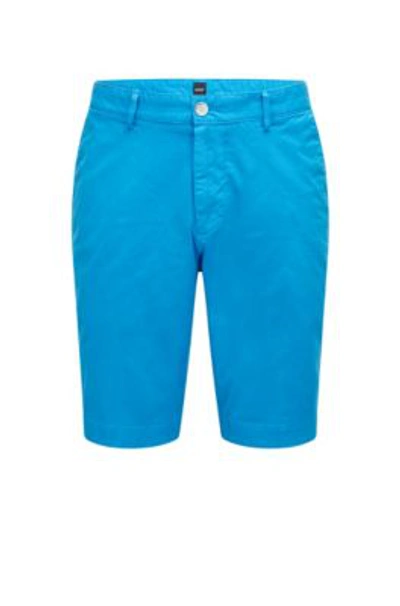 Shop Hugo Boss Slim-fit Regular-rise Shorts In Stretch Cotton In Blue