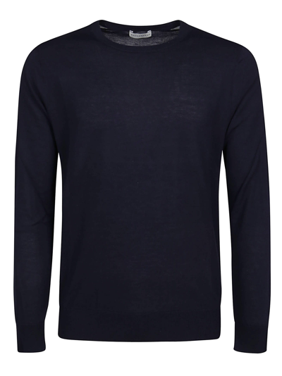 Shop Ballantyne Round Neck Sweater Plain In Nero/navy