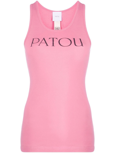Shop Patou Pink Cotton Logo Print Tank Top In Rosa