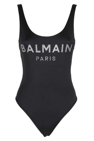 Shop Balmain Swimsuit In Nero