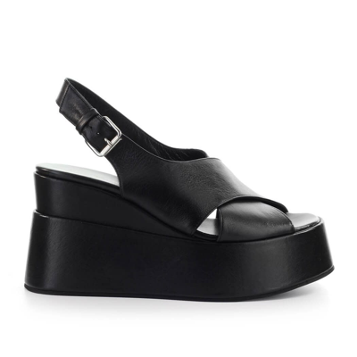 Shop Elena Iachi Black Leather Platform Sandal In Nero