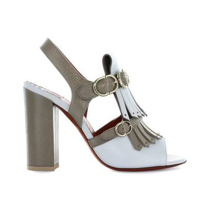 Shop Santoni Bicolored Fringe Heeled Sandal In Bianco/grigio