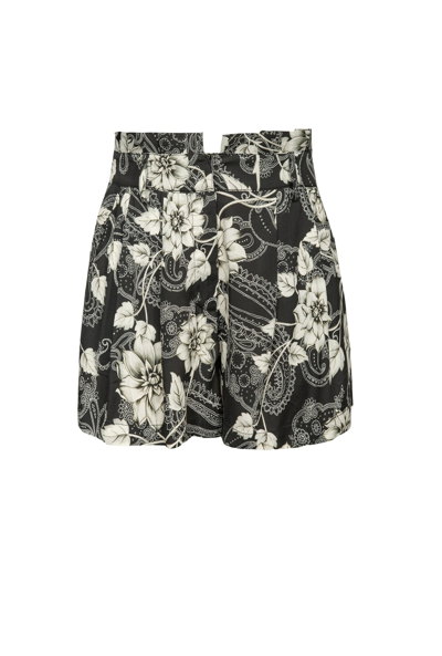 Pinko Oak Shorts Twill St Flowers In Nero Bianco
