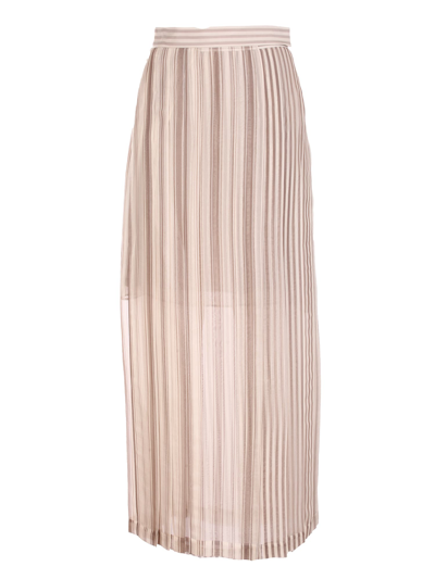 Shop Brunello Cucinelli Long Paneled Silk Skirt In Beige