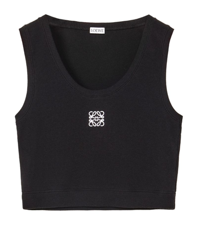 Shop Loewe Embroidered Cropped Tank Top In Black