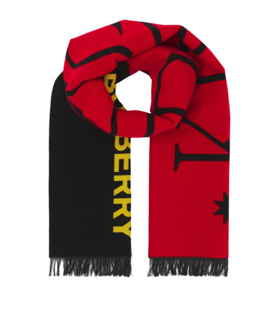 Shop Burberry Wool-silk Kinship Scarf In Red