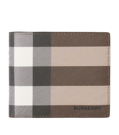 Shop Burberry Check E-canvas Bifold Wallet In Brown