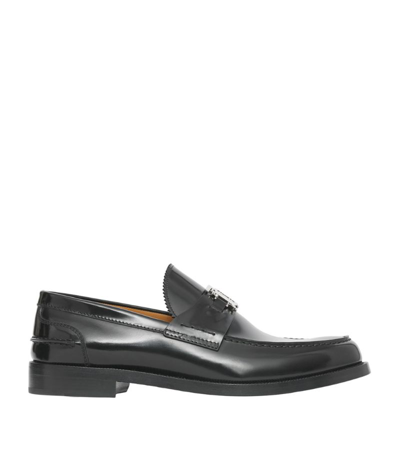 Shop Burberry Leather Tb Monogram Loafers In Black