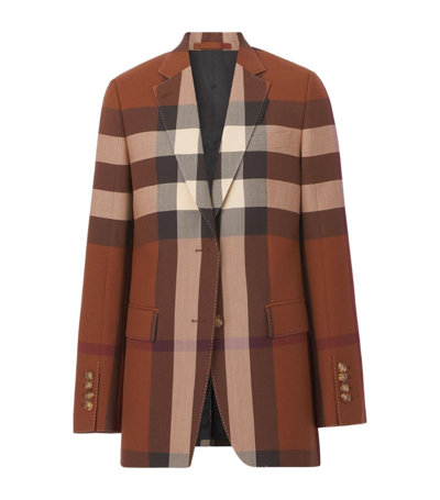 Shop Burberry Check Tailored Jacket In Brown