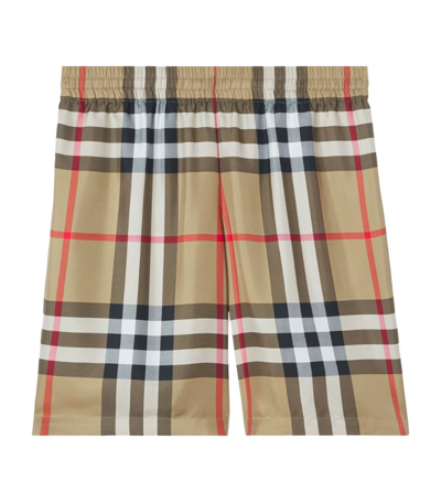 Shop Burberry Silk Check Shorts In Brown