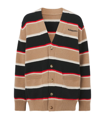 Shop Burberry Wool-cashmere Striped Cardigan In Neutrals