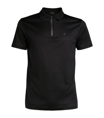 Shop Emporio Armani Zip-up Polo Shirt In Black