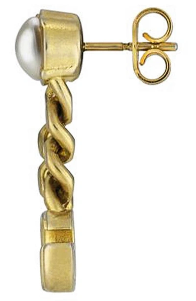 Shop Gucci Imitation Pearl Logo Drop Earrings In Gold
