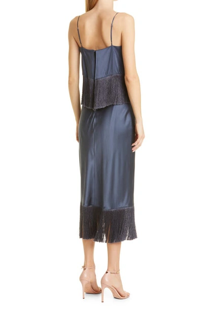 Shop Cinq À Sept Eastwood Fringe Silk Sleeveless Midi Dress In Shadow