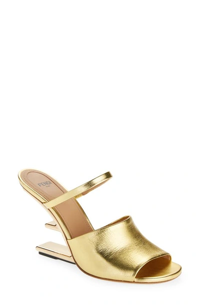 Shop Fendi First Metal Sandal In Gold