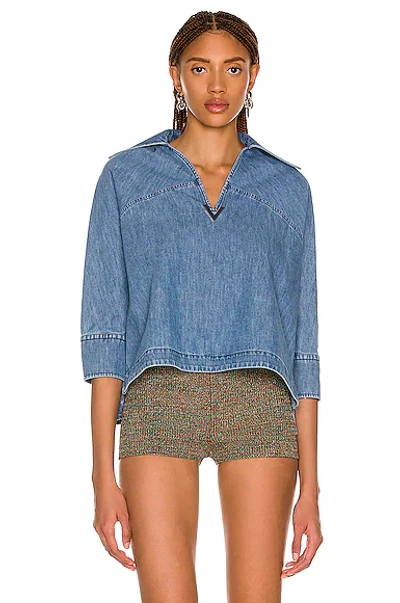 Shop Valentino Denim Shirt In Denim Blue