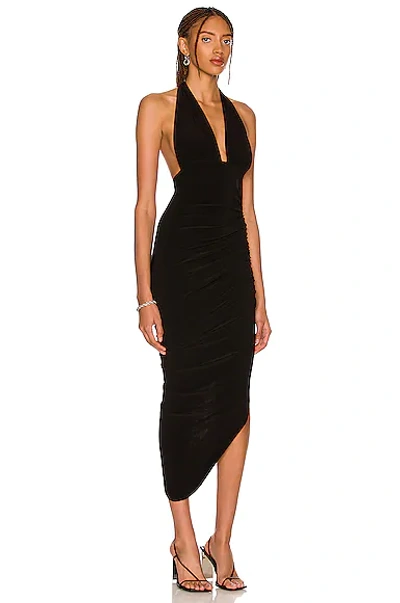 Norma Kamali Halter Side-drape Open-back Midi Gown In Black