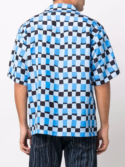 Shop Marni Check-pattern Bowling Shirt In Blue
