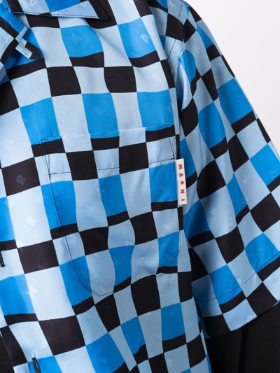 Shop Marni Check-pattern Bowling Shirt In Blue